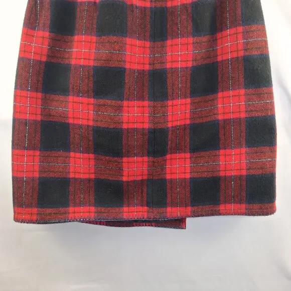 Vintage Marsh Landing Wool Plaid Red Navy Blue Wrap Skirt Size 10 Retro - Picture 10 of 13